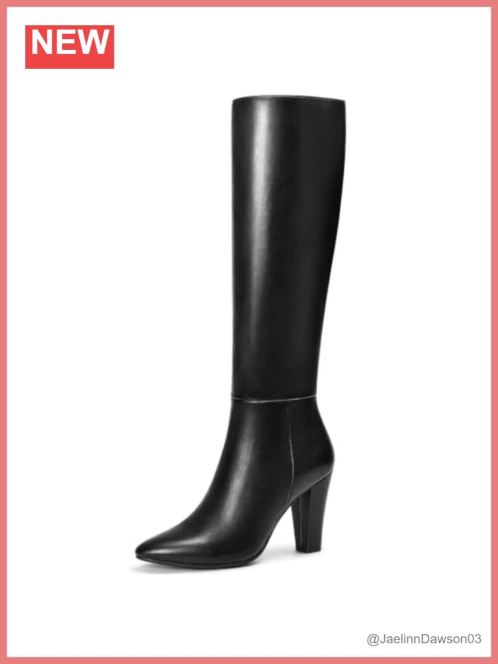 Pointed Toe Knee High Boots with High Chunky Heel and Full Side Zip